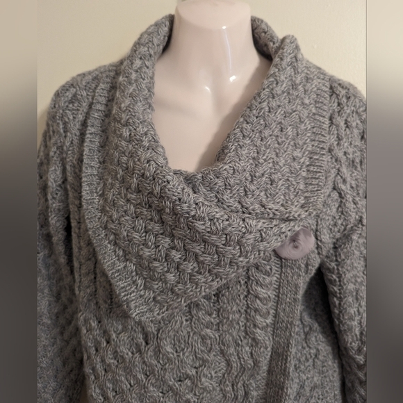 Aran mor Irish knit patchwork cardigan sweater small grey - Picture 8 of 16